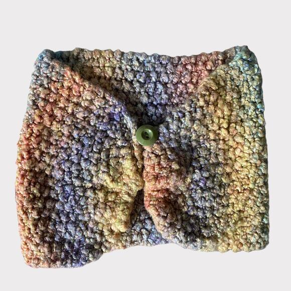 Handknit Headband Crochet Blue Yellow Green - Picture 1 of 7